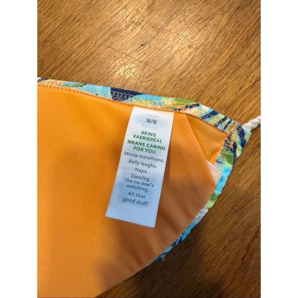NWT Aerie Buzzed Terry String Triangle Bikini Top Multicolor Medium Juniors